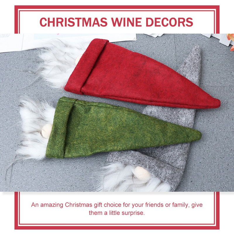 Vianočné kryty na fľaše, ozdoby na vianočné sviatky, škriatkovia, dekorácie na ochranu nápojov, fľaše, sklenené dekorácie, doplnky.