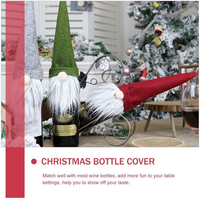 Vianočné kryty na fľaše, ozdoby na vianočné sviatky, škriatkovia, dekorácie na ochranu nápojov, fľaše, sklenené dekorácie, doplnky.
