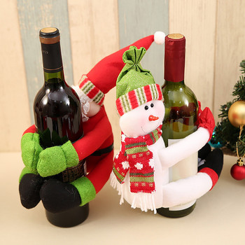 Коледна декорация за дома Коледен снежен човек Комплект бутилки за вино Голяма бутилка за вино, държаща парче Бутилка за вино Мини чаши за шампанско
