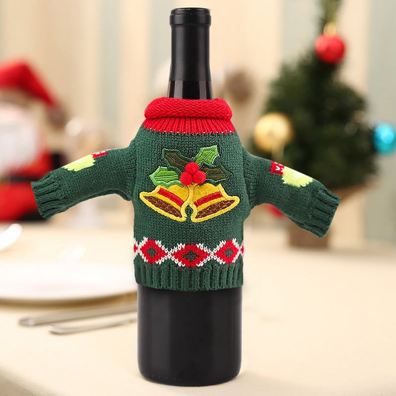 Kalėdų puošmena Megzti drabužiai Vyno rinkinys Raudonojo vyno butelių maišelis Šventinio dekoravimo reikmenys Šventinio vyno butelių dangteliai
