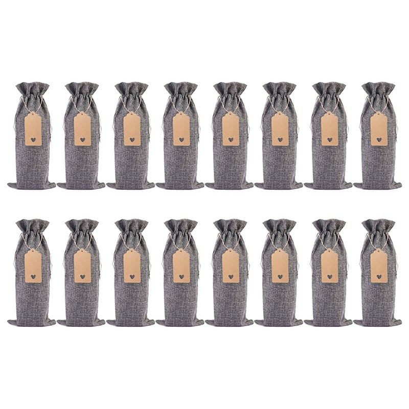 16 vnt lininio vyno butelio maišelio rinkinys Vyno butelio rankovės lininis etiketė Raudonojo vyno pakavimo maišelis šviečia tamsiose vyno taurėse