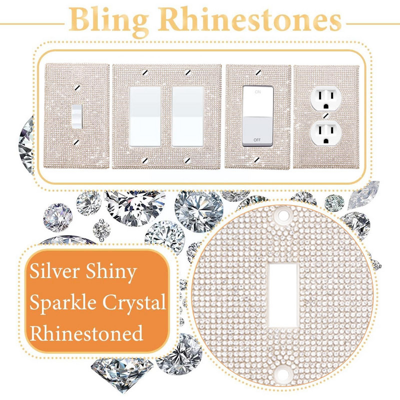 6 tk Blingi valguslüliti kate läikiv rhinestones väljalaskeava Duplex Gang ühe väljundi pistikupesa katted seinaplaadid E9Q8