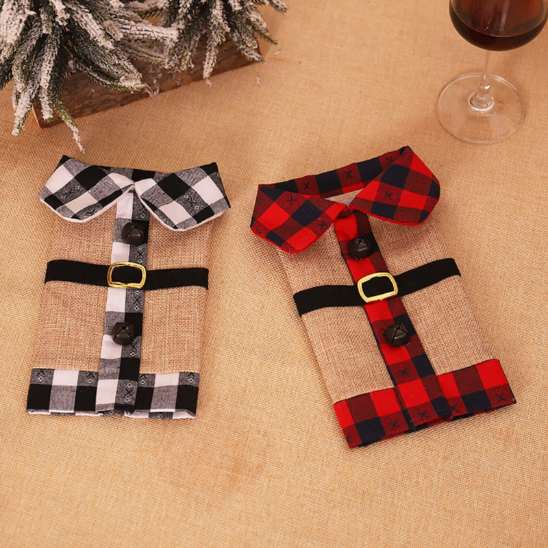 Vianočné ozdoby, kockovaný opasok, sady fliaš na víno, ozdoby na fľaše vína, sviatočné poháre na víno, sada 6 ks, vianočná pančucha, vrecko na víno