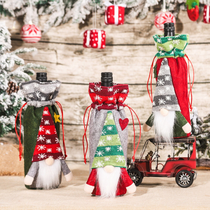 Vianočné potreby Bunch Mouth Knitted Forest Man Wine Set Champagne Set Table Atmosféra Layout Wineless Wine Wash Co