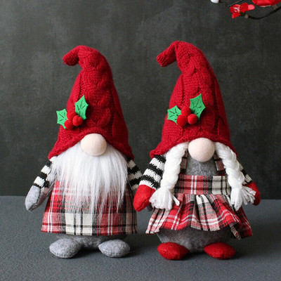 Gnomi de Crăciun Păpușă fără chip Tartan Decorat Gnome Handmade Ornament de cadou 27cm Decoratiuni pentru papusa fara chip de Craciun Anul Nou 2023