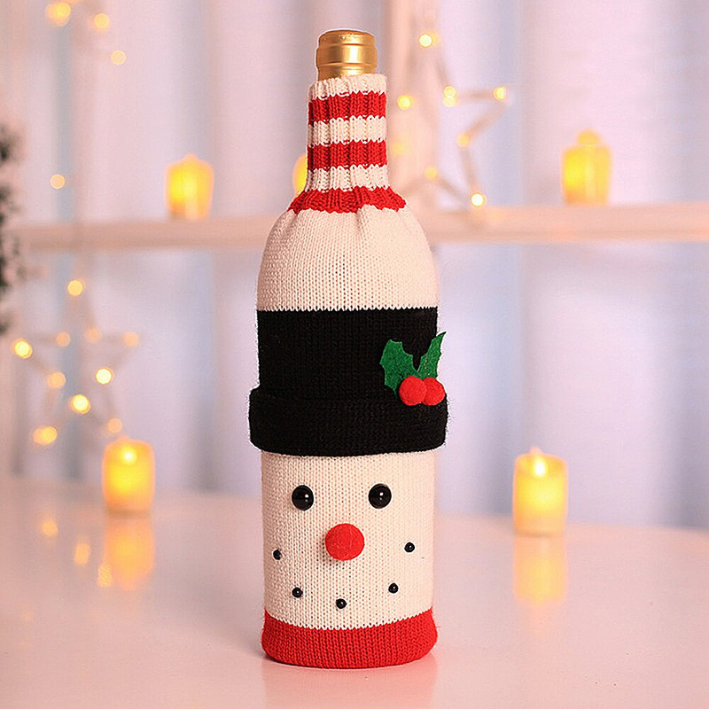 Vianočný snehuliak, sada obalov na fľaše vína, Santa Claus, sveter so šampanským, snehuliak, vianočná domáca párty ozdoba, dekorácia stola