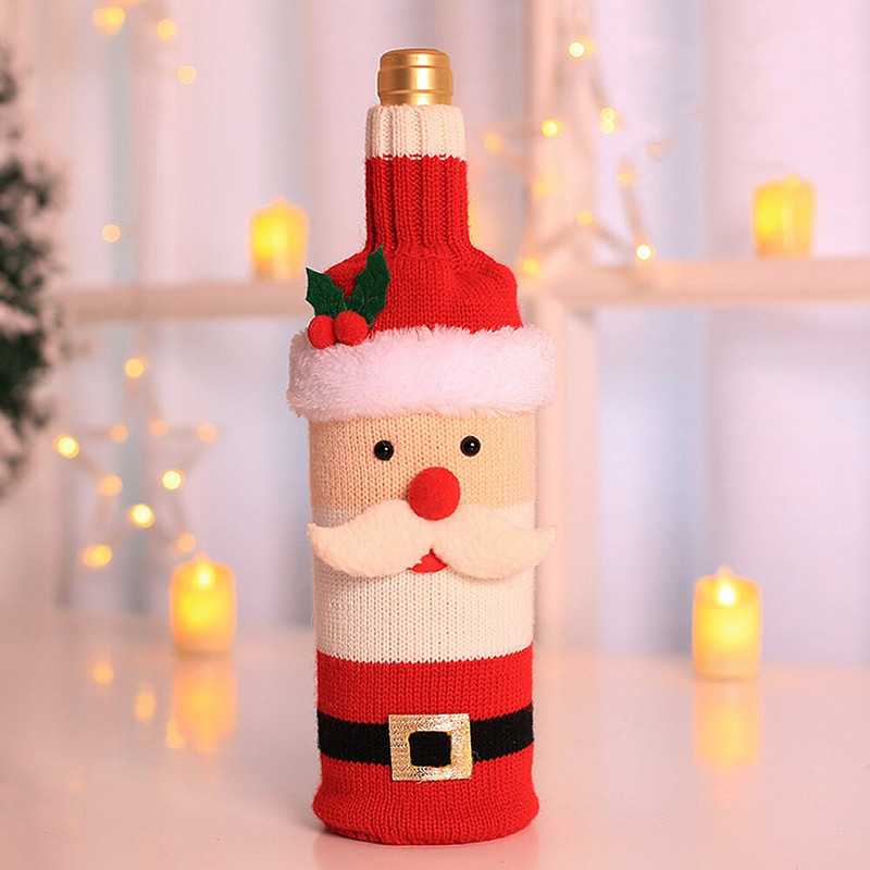 Vianočný snehuliak, sada obalov na fľaše vína, Santa Claus, sveter so šampanským, snehuliak, vianočná domáca párty ozdoba, dekorácia stola