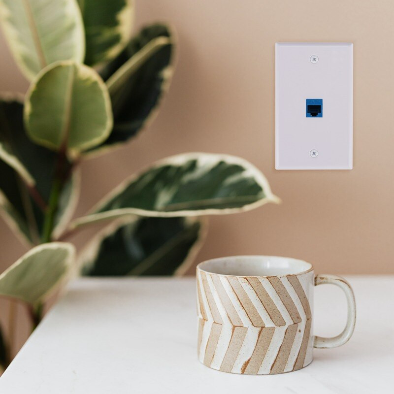 4x Cat6 Ethernet nástenná zásuvka 1 port RJ45 sieťová samica-samica Keystone nástenná spojka jack bielo-modrá