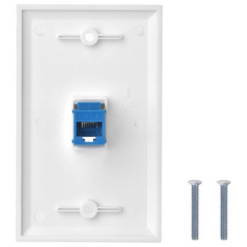 4x Cat6 Ethernet Wall Plate Outlet 1 Port RJ45 Network Female to Female Keystone Wall Coupler Jack Plate White & Blue