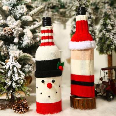 Karácsonyi díszek Karácsonyi kötés Régi hóember borosüveg borító Boldog karácsonyi dekoráció otthonra karácsonyi ajándék