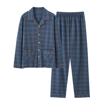 Мъжка карирана пижама с джобове -две части