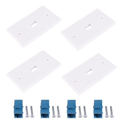 4x Cat6 Ethernet nástenná zásuvka 1 port RJ45 sieťová samica-samica Keystone nástenná spojka jack bielo-modrá