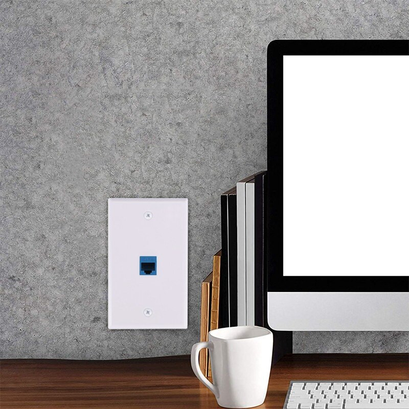 4X Cat6 eterneto sieninės plokštės lizdas, 1 prievadas RJ45 tinklas, iš lizdo į movą Keystone sieninio movos lizdo plokštė balta ir mėlyna