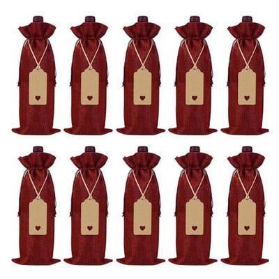 10 kusov vrecúšok na víno z juty, vrecúška na fľaše vína so sťahovacími šnúrkami, opakovane použiteľné darčekové tašky na víno s visačkami na párty, slepú ochutnávku...