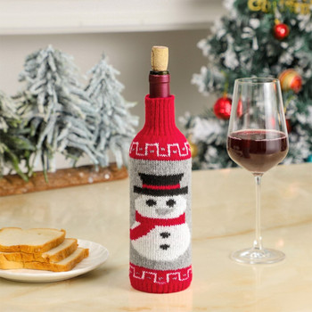 1x Δημιουργικό Σετ χριστουγεννιάτικου πλεκτού μπουκαλιού κρασιού Santa Snowman Knitted Gift bag Διακοσμήσεις τραπεζιού φαγητού για πάρτι σπιτιού 17x9,5cm