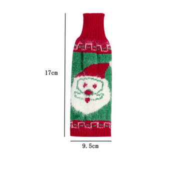 1x креативен коледен комплект плетени бутилки за вино Дядо Коледа Снежен човек Плетена торбичка за подарък Декорации за маса за домашно парти 17x9,5 см