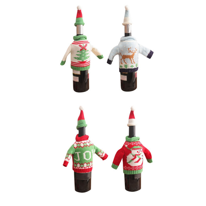 Kreatívny pletený vianočný obal na víno, vianočný košík na šampanské s pokrievkou na víno v západnom štýle, darček