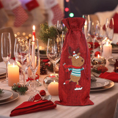 Vlčí pohár na víno Veľký vianočný Santa Claus fľaša na víno Sada tašiek Taška pri sviečkach a vianočné bezšvové poháre na víno