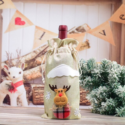 Vianočné ozdoby na fľaše vína, darčekové tašky, vianočná večera, vianočné dekorácie na stôl, veselé vianočné dekorácie 2023, novoročný darček