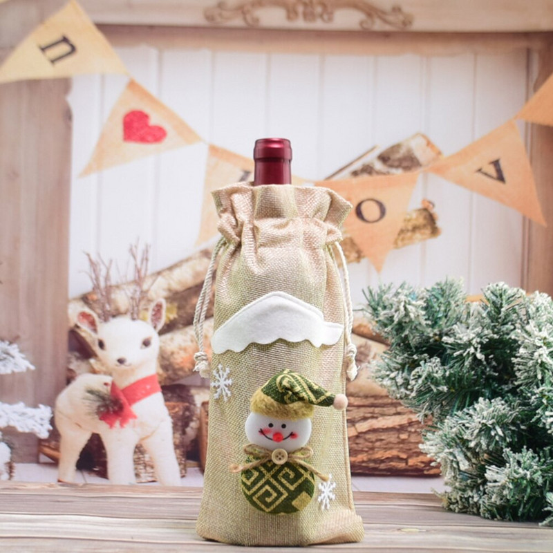 Vianočné ozdoby na fľaše vína, darčekové tašky, vianočná večera, vianočné dekorácie na stôl, veselé vianočné dekorácie 2023, novoročný darček