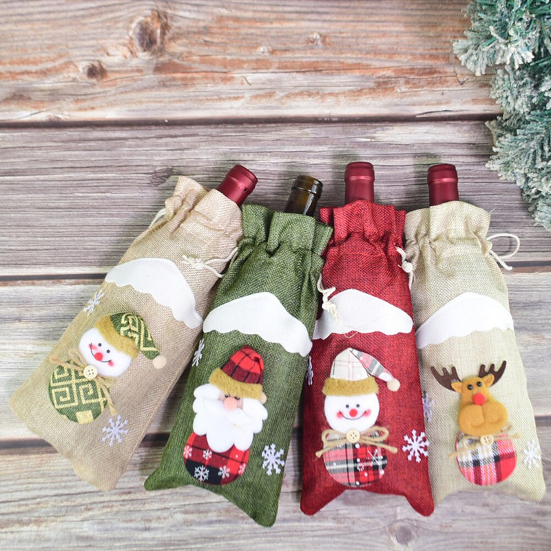 Vianočné ozdoby na fľaše vína, darčekové tašky, vianočná večera, vianočné dekorácie na stôl, veselé vianočné dekorácie 2023, novoročný darček
