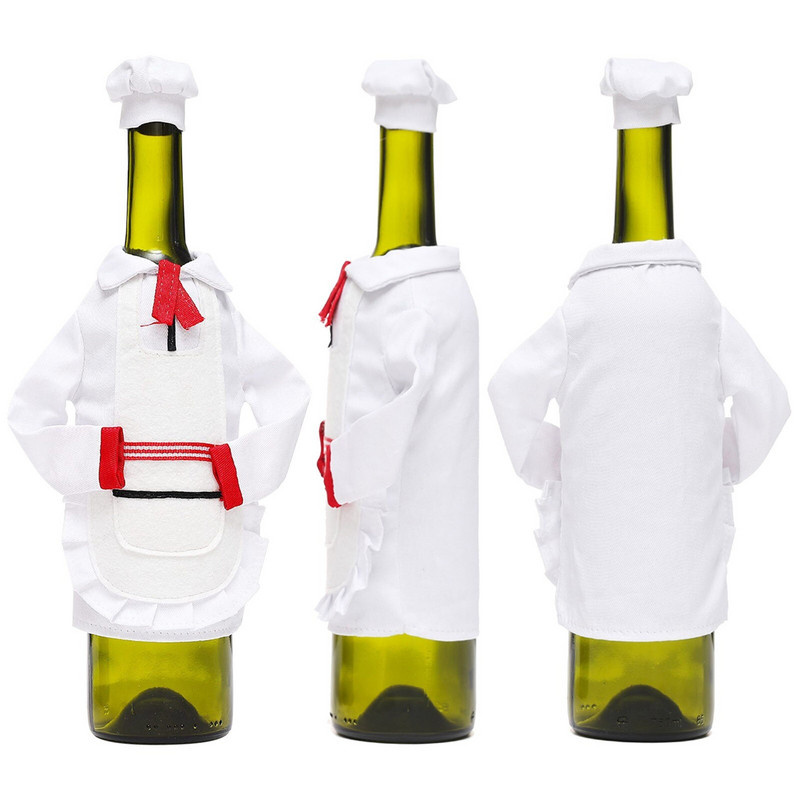 Pahare 3 buc Decoratiuni de Craciun Haina bucatarului Punga pentru sticla de vin Restaurant haine de vin rosu Dress Up Aranjament creativ pentru masa