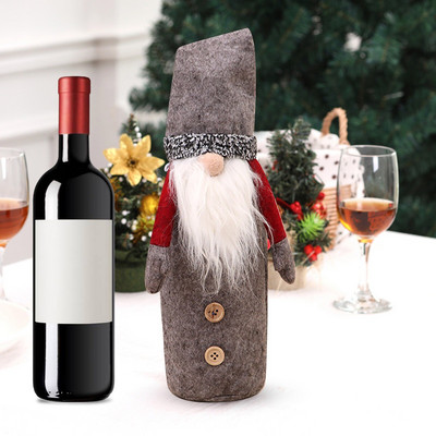 Vianočné ozdoby, šampanské, vyšívaný kryt na fľašu vína s rukami, beztvárová bábika, kryt na fľašu vína, balenie fľaše vína