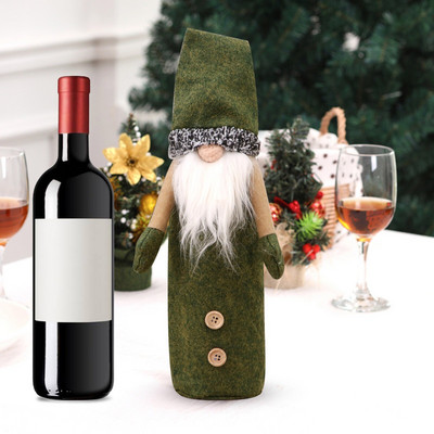 Vianočné ozdoby, šampanské, vyšívaný kryt na fľašu vína s rukami, beztvárová bábika, kryt na fľašu vína, balenie fľaše vína