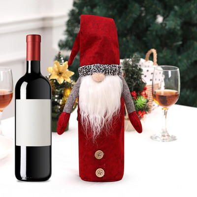 Vianočné ozdoby, šampanské, vyšívaný kryt na fľašu vína s rukami, beztvárová bábika, kryt na fľašu vína, balenie fľaše vína