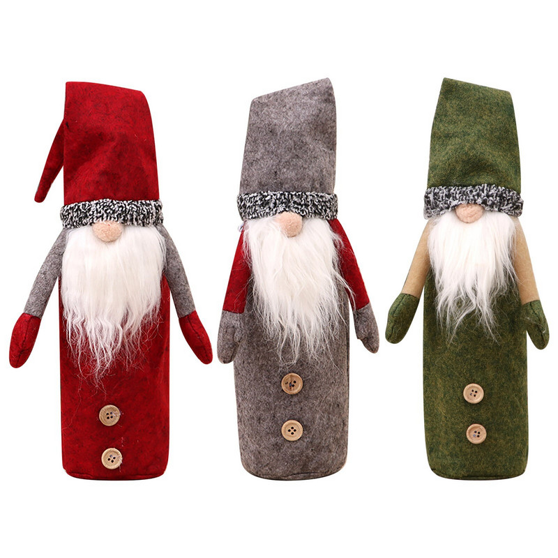 Vianočné ozdoby, šampanské, vyšívaný kryt na fľašu vína s rukami, beztvárová bábika, kryt na fľašu vína, balenie fľaše vína