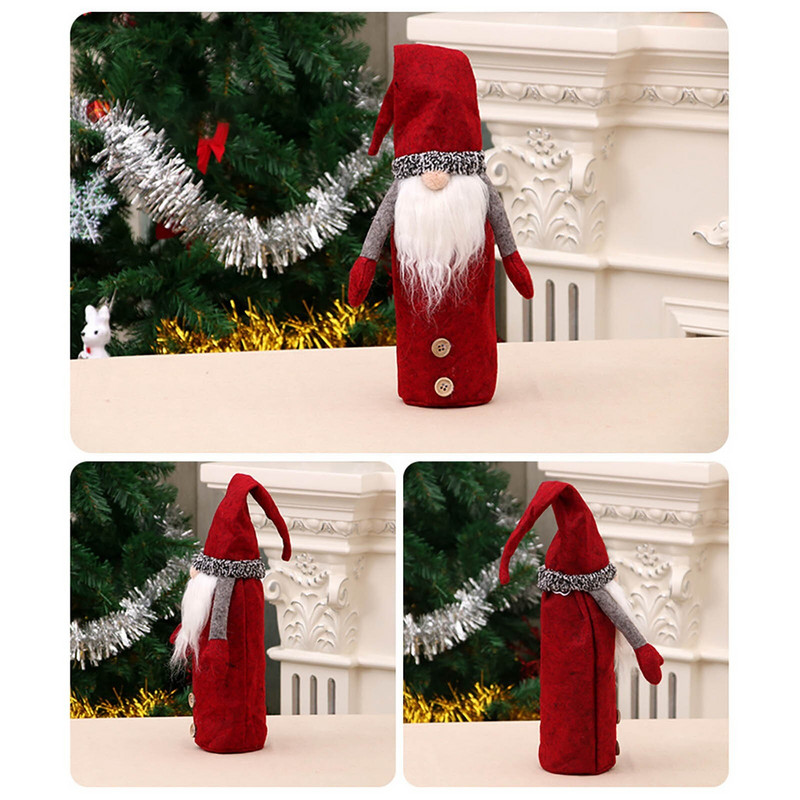 Vianočné ozdoby, šampanské, vyšívaný kryt na fľašu vína s rukami, beztvárová bábika, kryt na fľašu vína, balenie fľaše vína