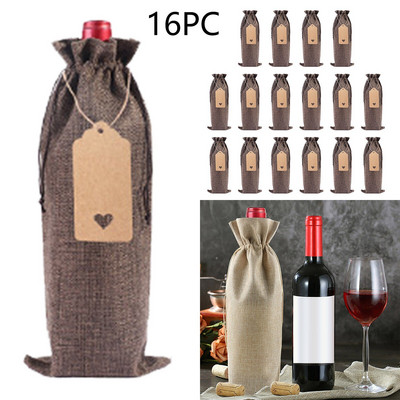 Set de pungi pentru sticle de vin din in, 16 buc