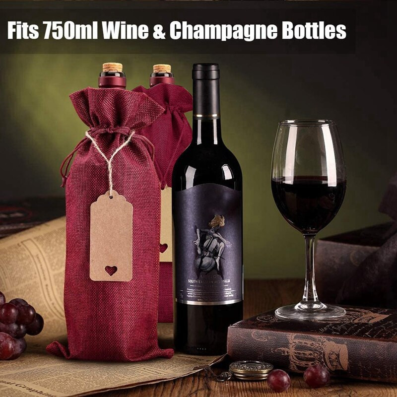 Vreće za vino od vreće Vreće za darove za vino, vrećice za boce vina od 20 komada s uzicom, etiketom i užetom, vrećice za višekratnu upotrebu, poklopci za boce vina