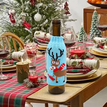 Коледни домакински консумативи Първокласни плетени калъфи за коледни бутилки за бира Коледна бутилка за бира Чаша за вино Подаръчен комплект