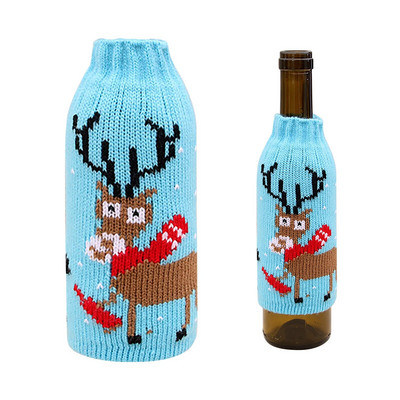 Vianočné potreby pre domácnosť Prémiové pletené vianočné kryty na pivné fľaše Vianočná darčeková sada pohárov na pivo a víno