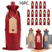 Set de pungi pentru sticle de vin din in, 16 buc
