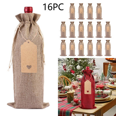 Set de pungi pentru sticle de vin din in, 16 buc