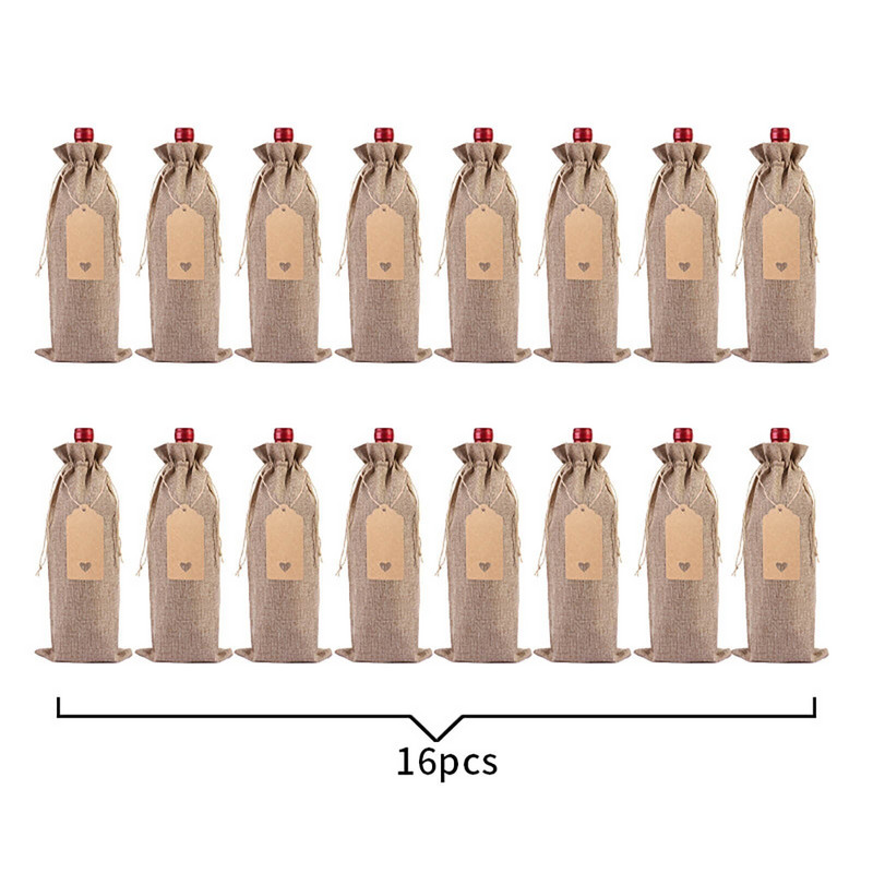 Set de pungi pentru sticle de vin din in, 16 buc