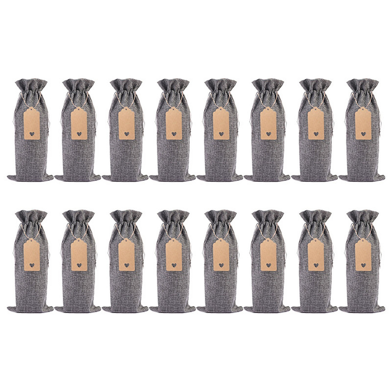 Set de pungi pentru sticle de vin din in, 16 buc
