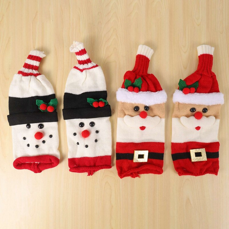 4 ks roztomilých vianočných krytov na fľaše vína, pletených svetrov na fľaše vína na sviatočnú párty, vianočnú dekoráciu stola