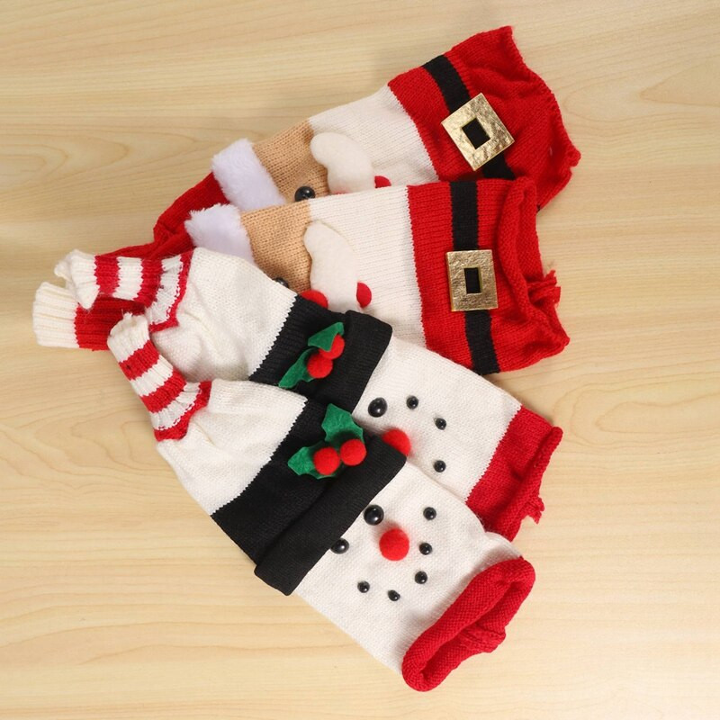 4 ks roztomilých vianočných krytov na fľaše vína, pletených svetrov na fľaše vína na sviatočnú párty, vianočnú dekoráciu stola