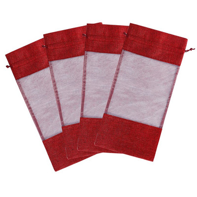 Vianočné tašky, vrecká na fľaše, darčeky so sťahovacou šnúrkou, jutové vianočné obaly, opakovane použiteľné, ľanové, červené, organzové, baliace, šampanské, remeslá, juta