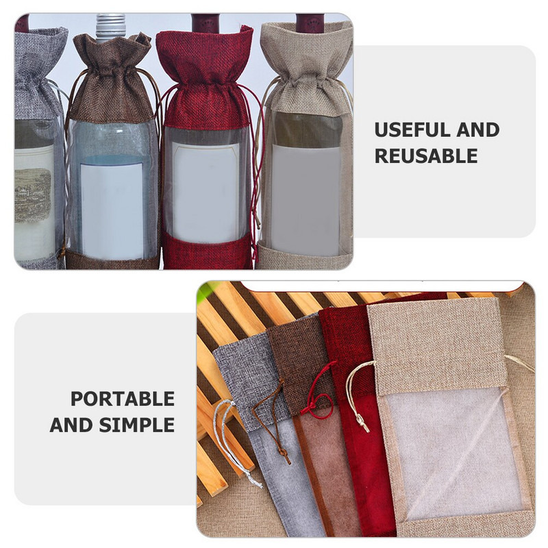 Vianočné tašky, vrecká na fľaše, darčeky so sťahovacou šnúrkou, jutové vianočné obaly, opakovane použiteľné, ľanové, červené, organzové, baliace, šampanské, remeslá, juta