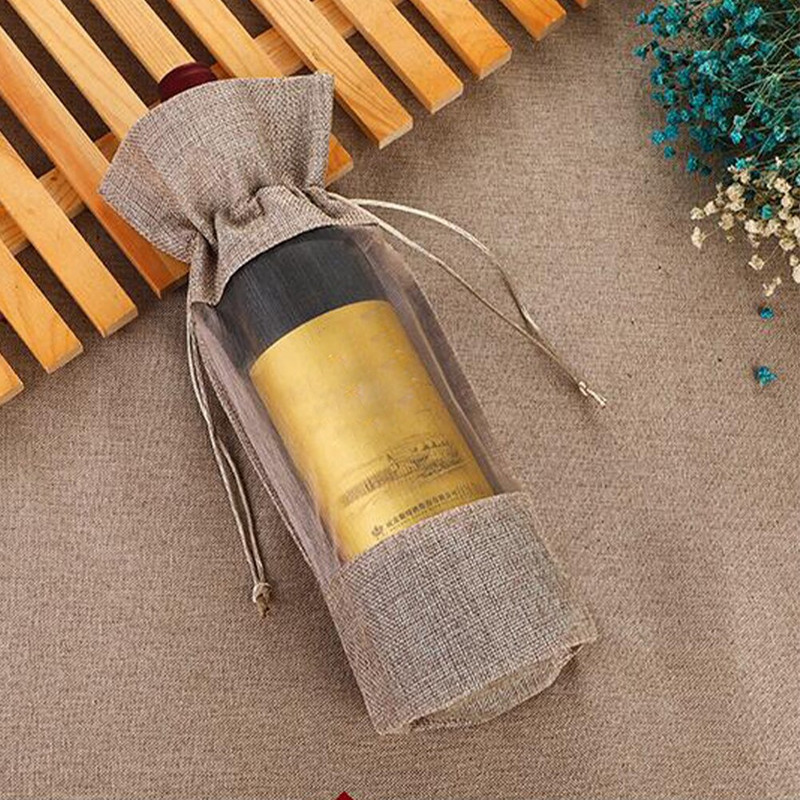 Vianočné tašky, vrecká na fľaše, darčeky so sťahovacou šnúrkou, jutové vianočné obaly, opakovane použiteľné, ľanové, červené, organzové, baliace, šampanské, remeslá, juta