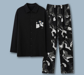 Pijamale de toamnă pentru bărbați cu buzunar și guler