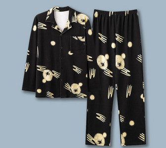 Pijamale de toamnă pentru bărbați cu buzunar și guler