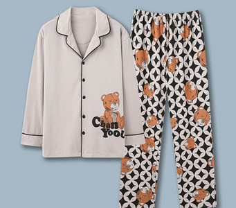 Pijamale de toamnă pentru bărbați cu buzunar și guler