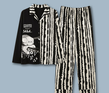 Pijamale de toamnă pentru bărbați cu buzunar și guler