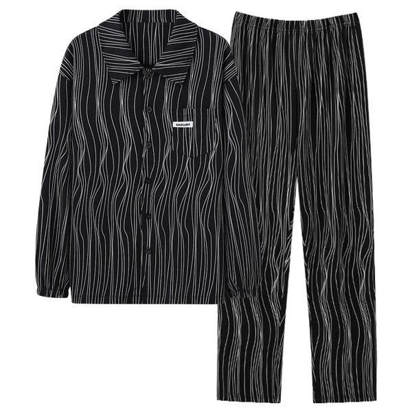 Pijamale de toamnă pentru bărbați cu buzunar și guler