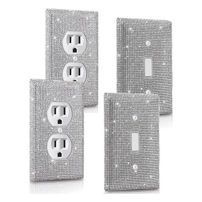 4 pakuotės sidabrinis blizgus kalnų krištolinis sieninis skydo jungiklio dangtelis, dekoruotas deimantiniu lizdo dangteliu Patvarus jungiklio dangtelis